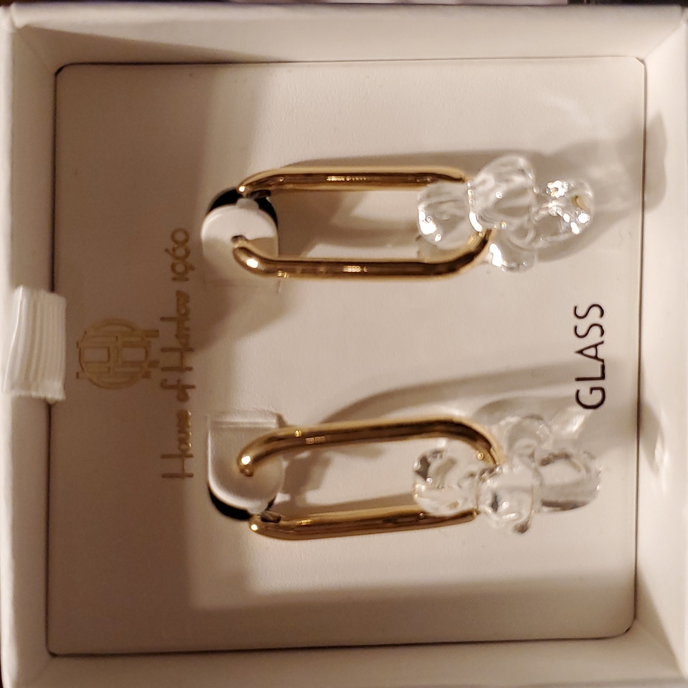 House of Harlow 1960 Gold and Glass Link Clasp Earrings (New)